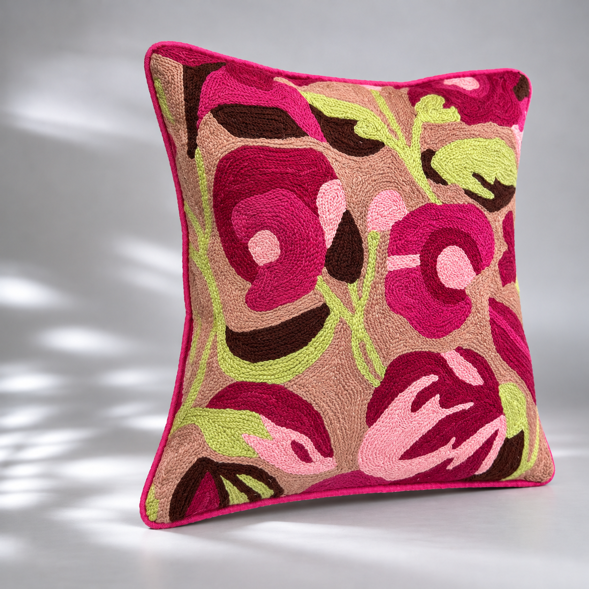 CREWEL FLORALS 12x12 INCHES pink brown florals