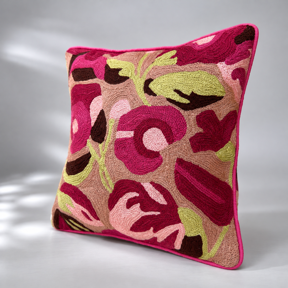 CREWEL FLORALS 12x12 INCHES pink brown florals