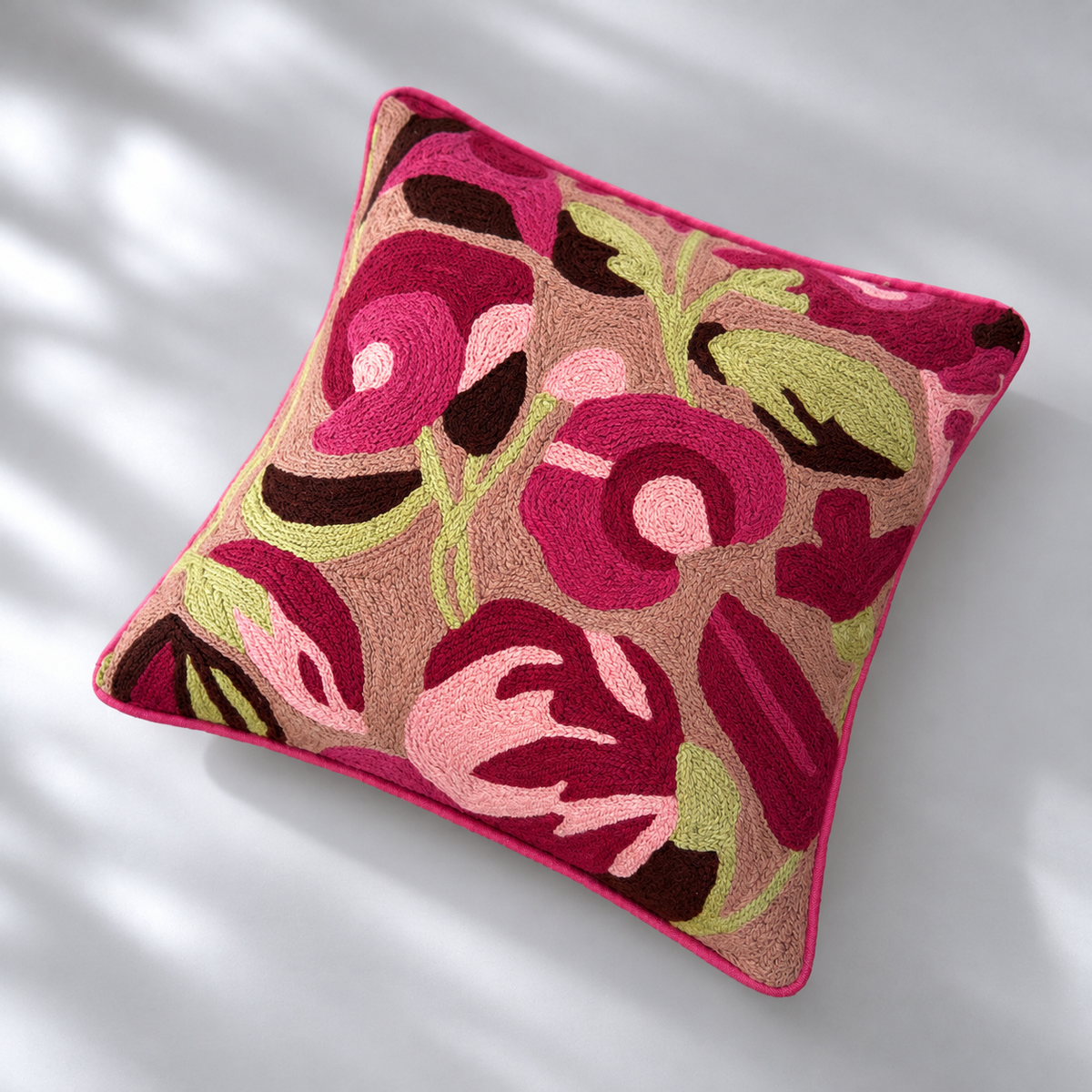 CREWEL FLORALS 12x12 INCHES pink brown florals