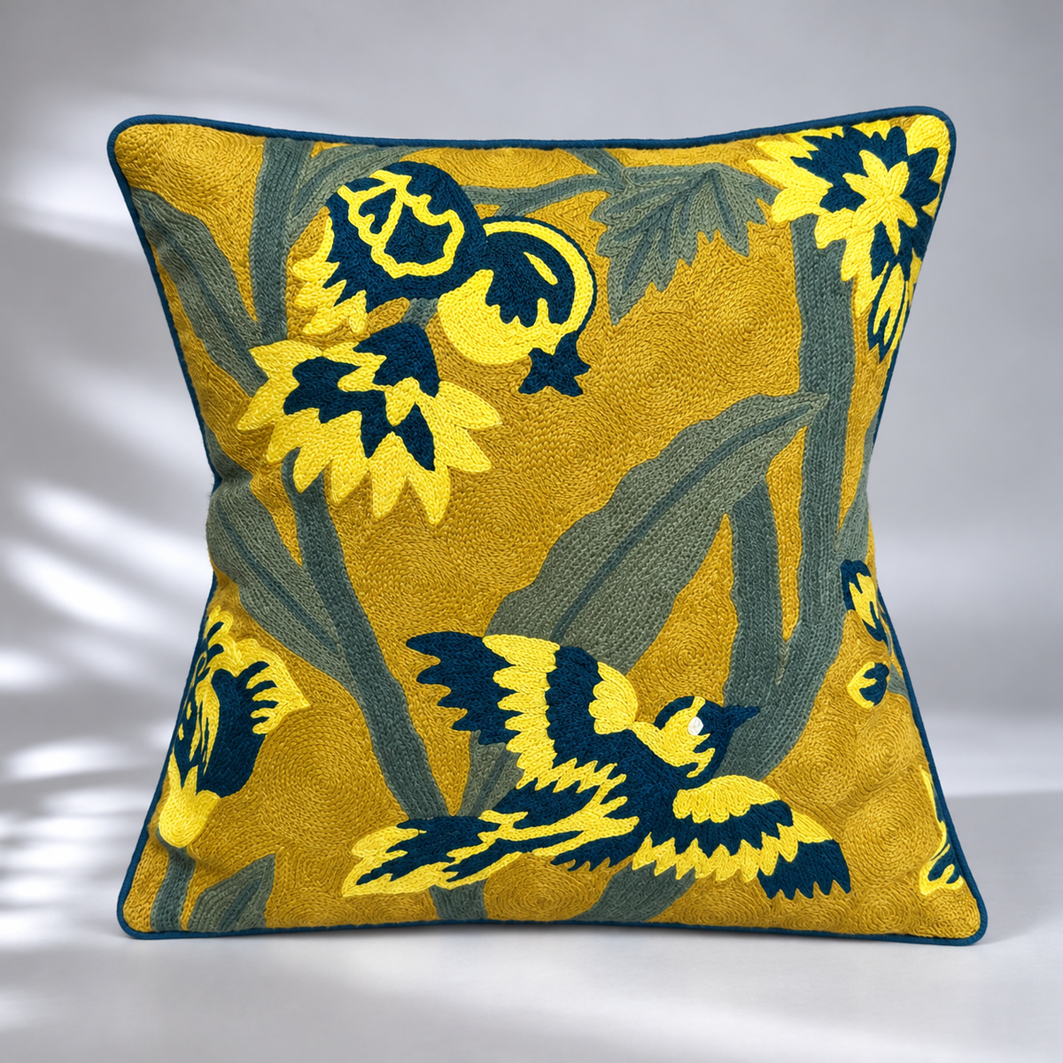 CREWEL FLORALS 16 x16 INCHES kingfisher
