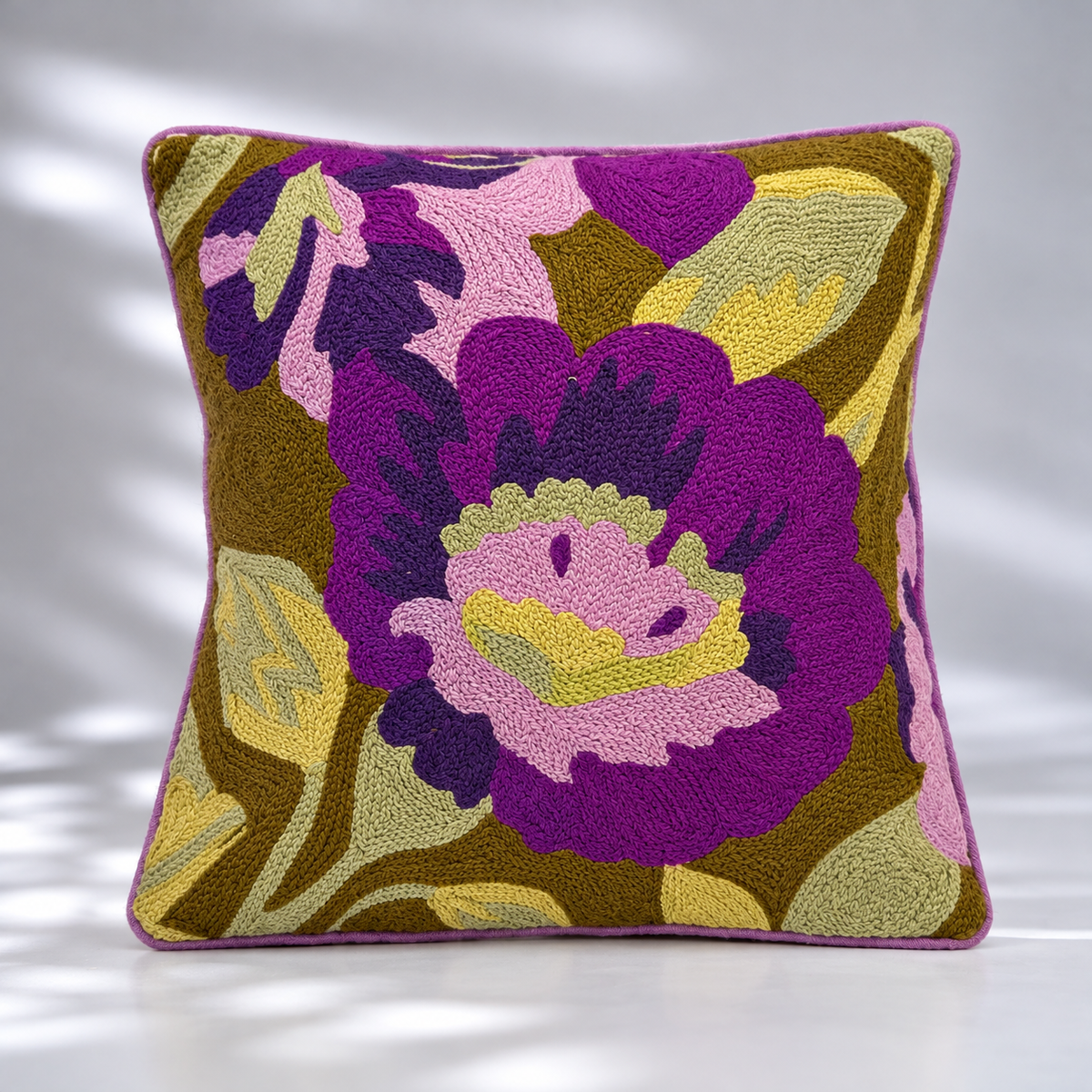 CREWEL FLORALS 12x12 INCHES purple green flowers