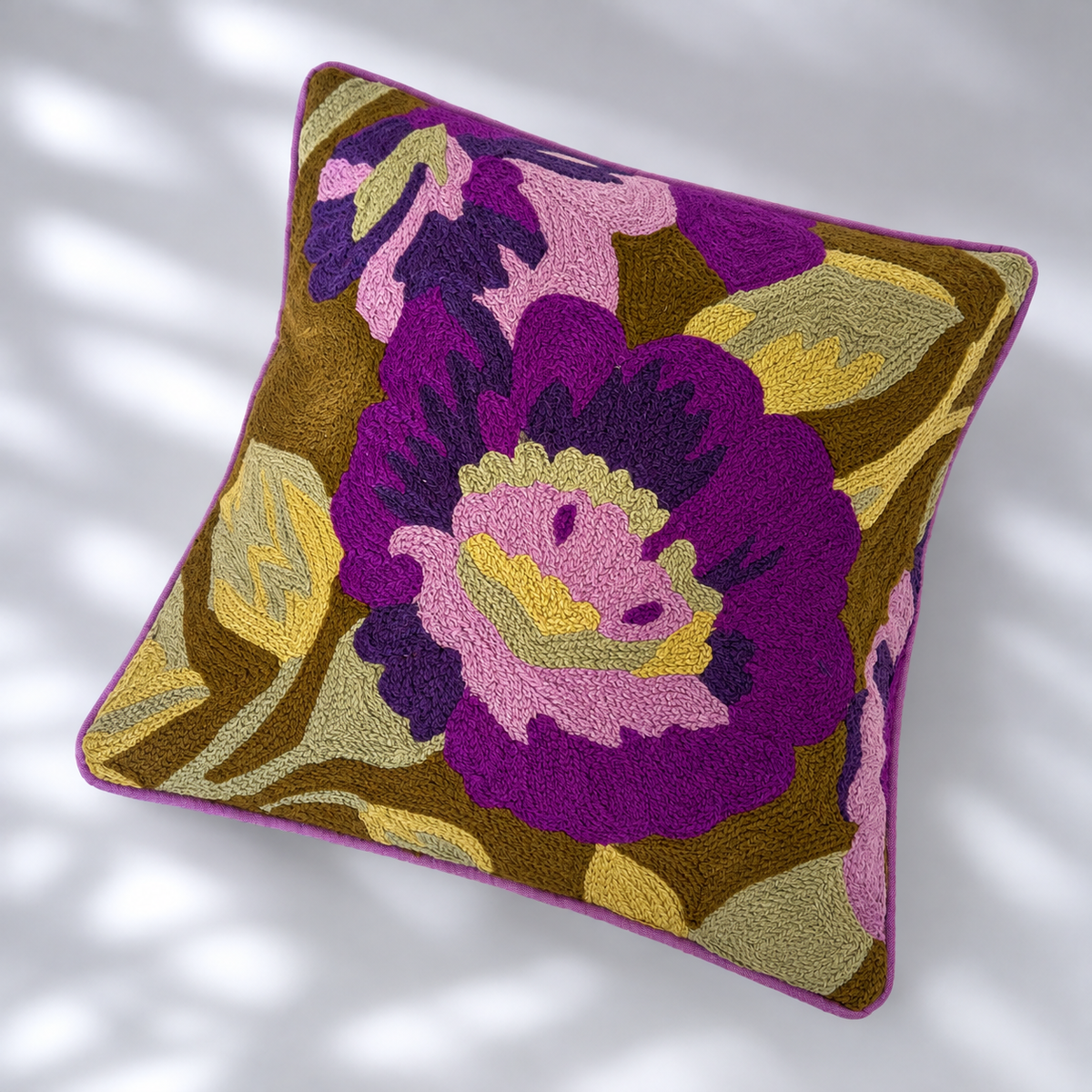 CREWEL FLORALS 12x12 INCHES purple green flowers
