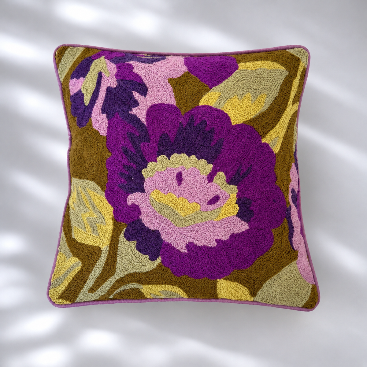 CREWEL FLORALS 12x12 INCHES purple green flowers