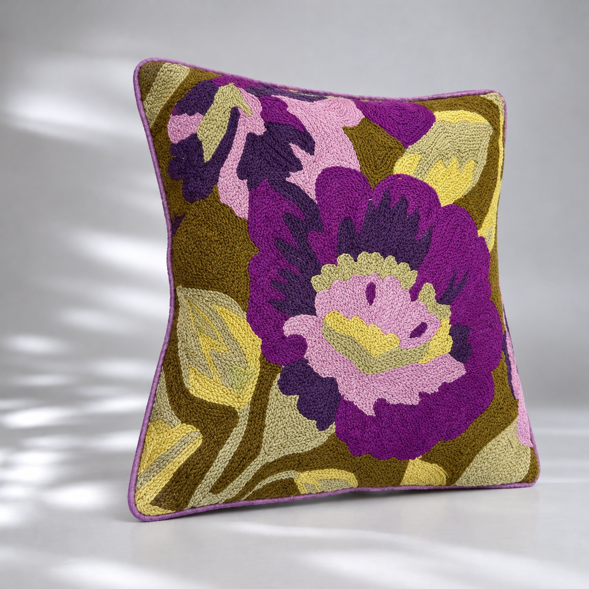 CREWEL FLORALS 12x12 INCHES purple green flowers
