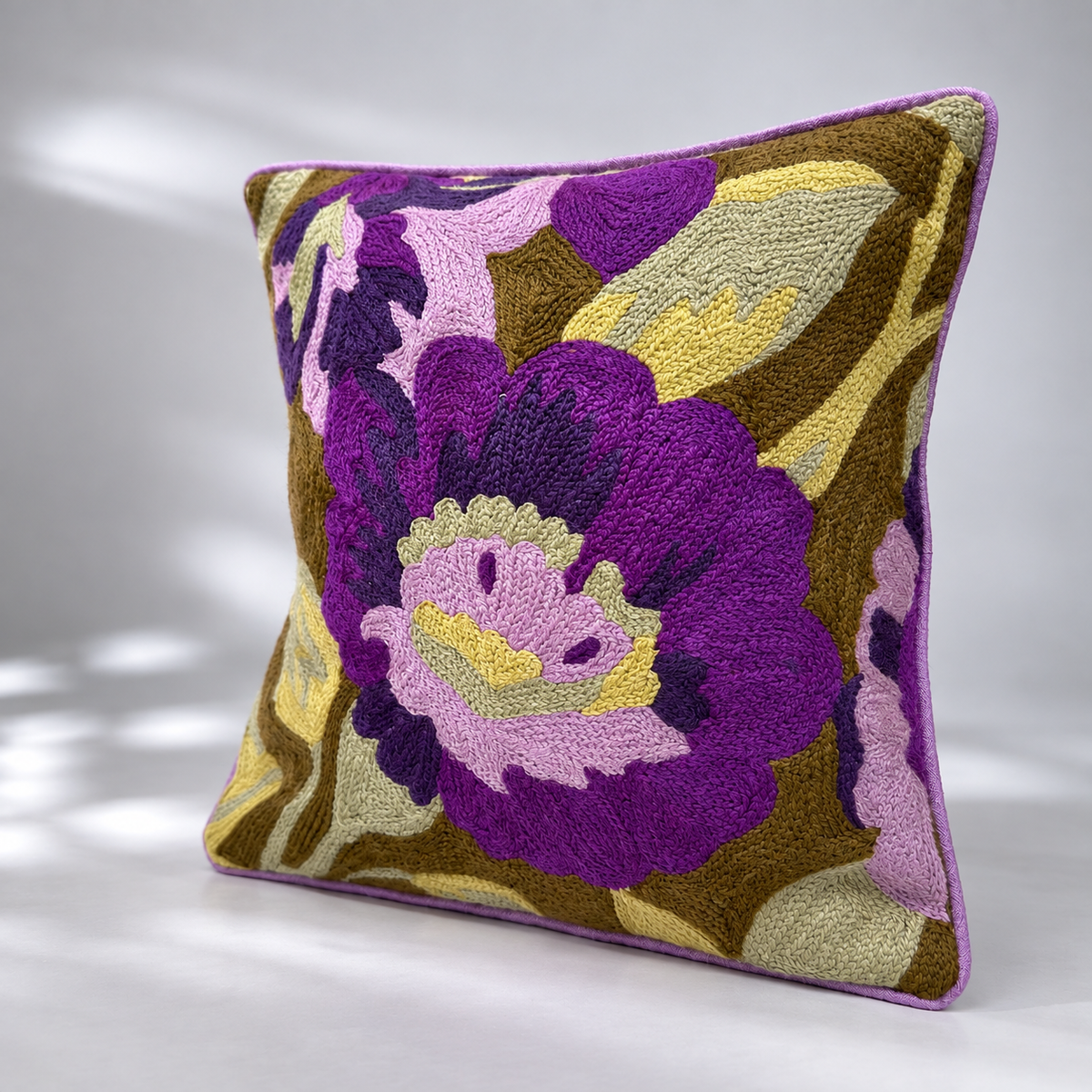 CREWEL FLORALS 12x12 INCHES purple green flowers