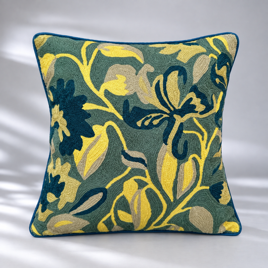 CREWEL FLORALS 16 x16 INCHES yellow green florals