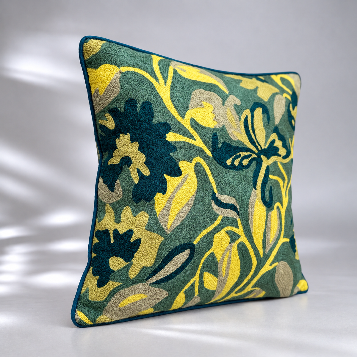 CREWEL FLORALS 16 x16 INCHES yellow green florals