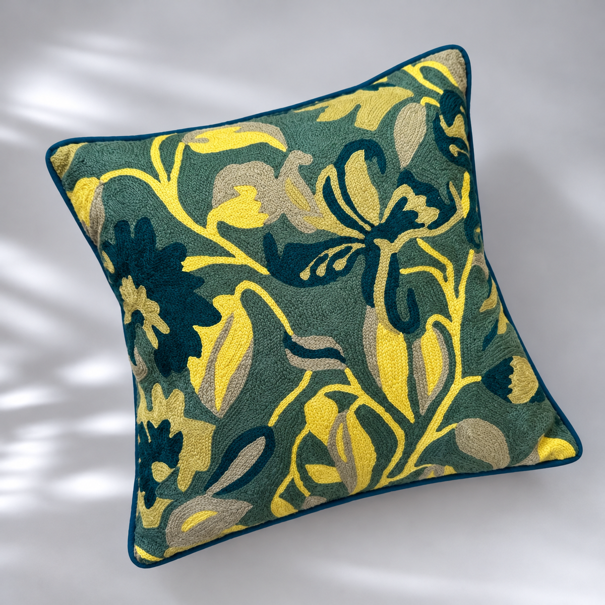 CREWEL FLORALS 16 x16 INCHES yellow green florals
