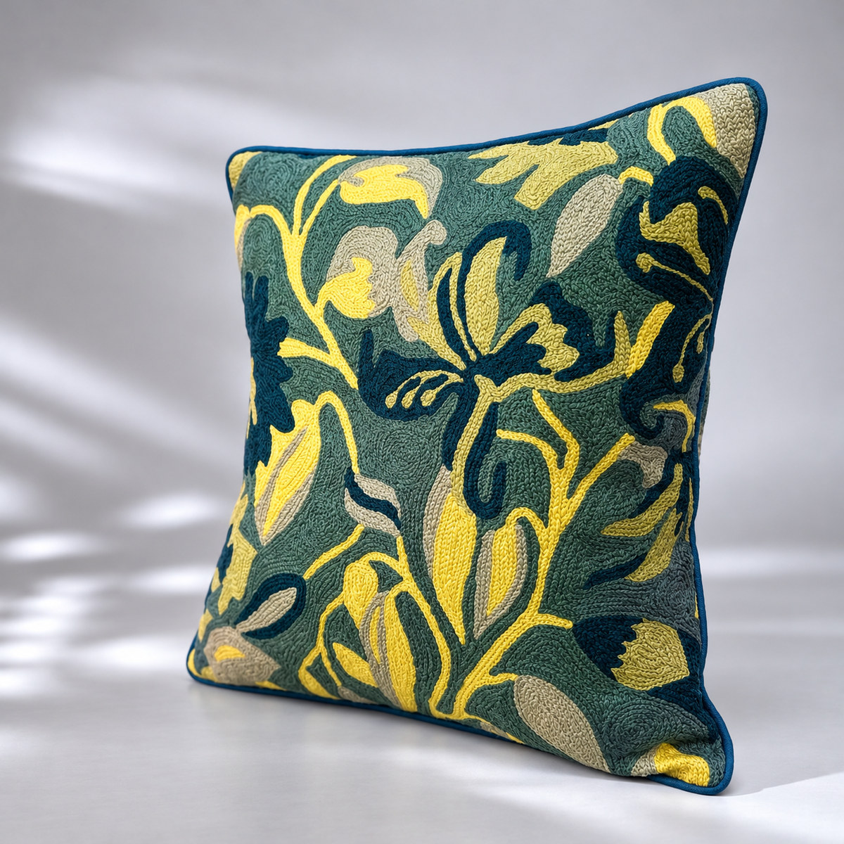 CREWEL FLORALS 16 x16 INCHES yellow green florals