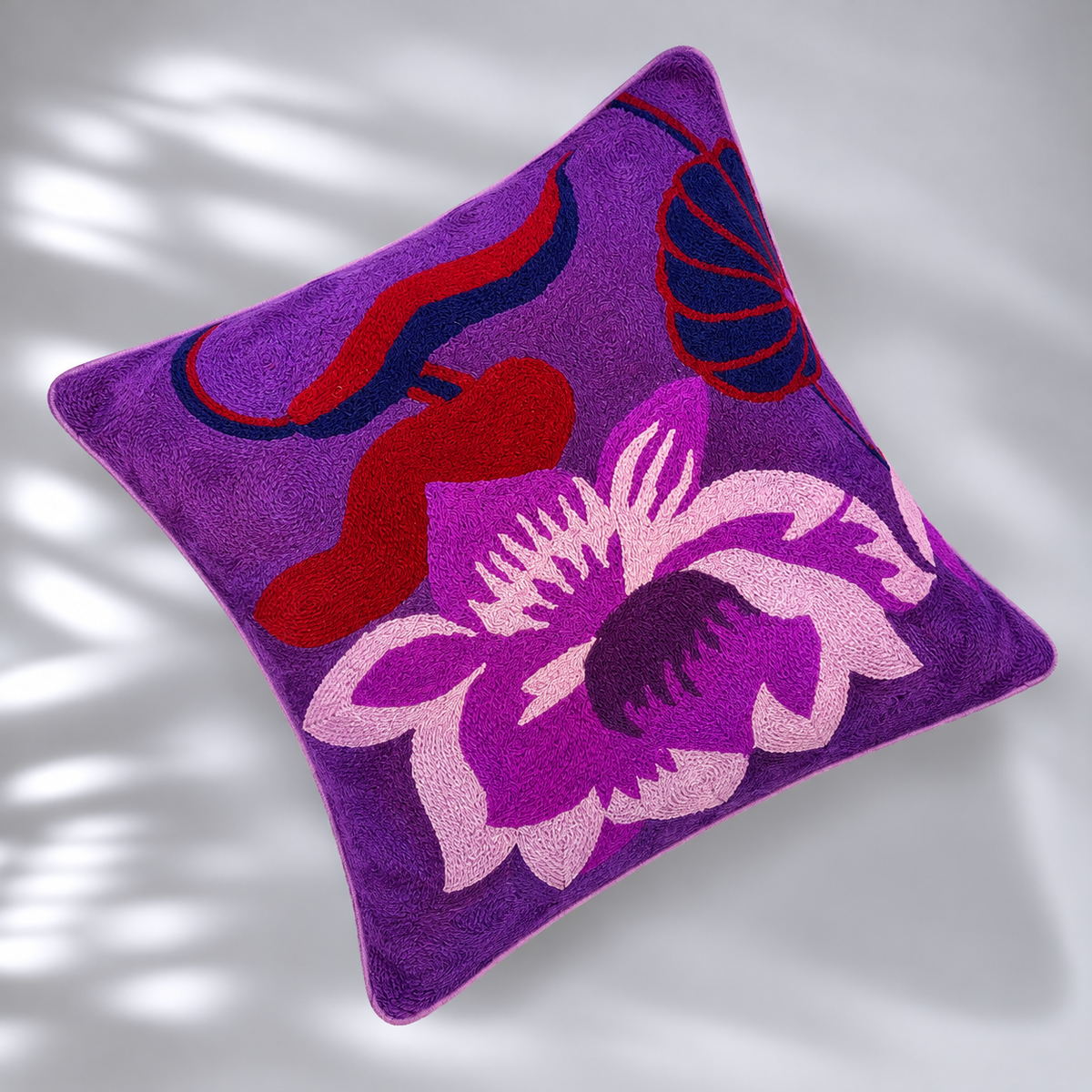 CREWEL FLORALS 16 x16 INCHES purples
