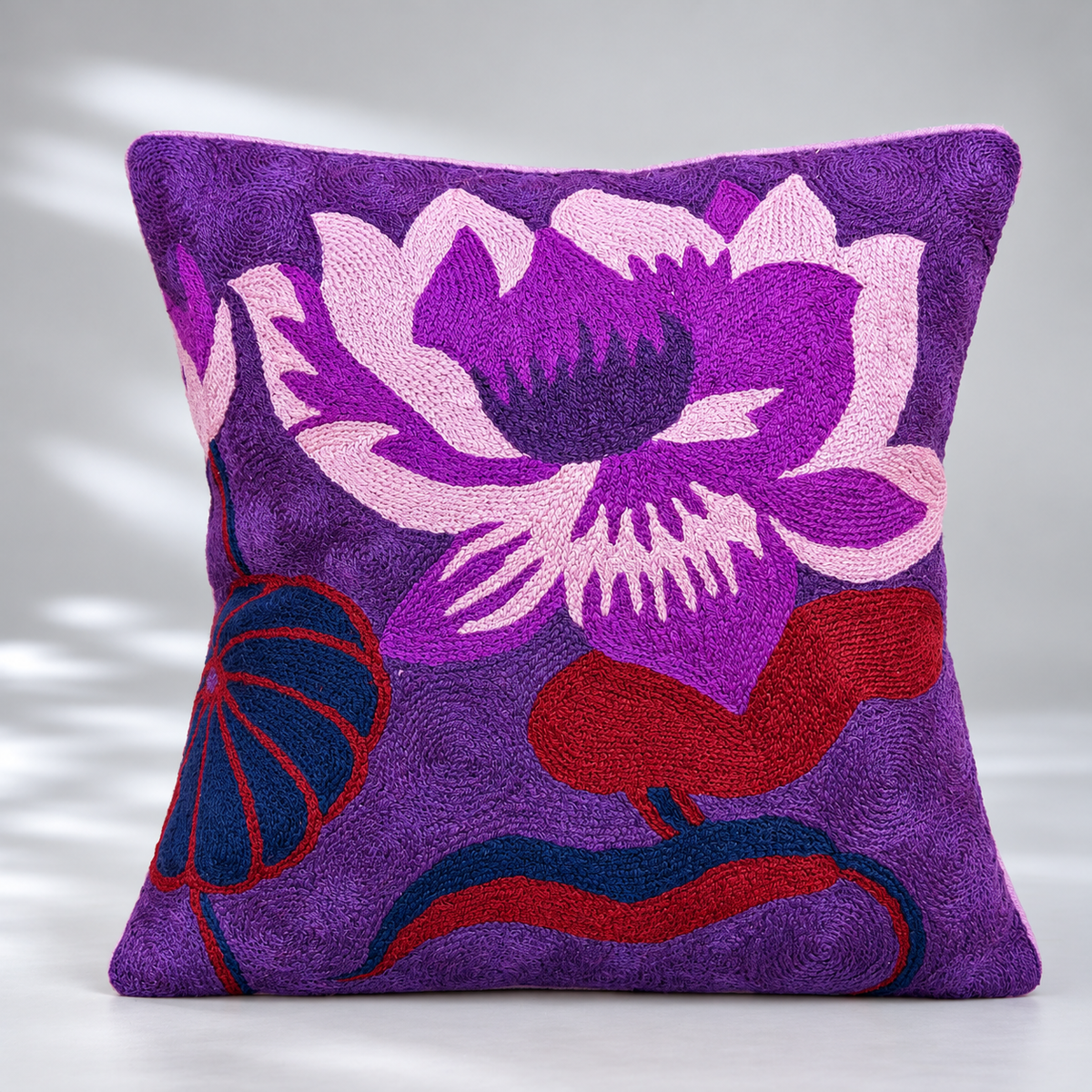 CREWEL FLORALS 16 x16 INCHES purples