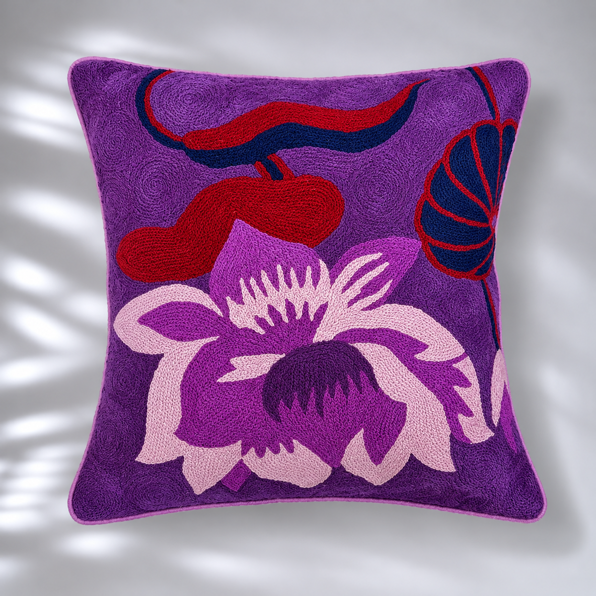 CREWEL FLORALS 16 x16 INCHES purples