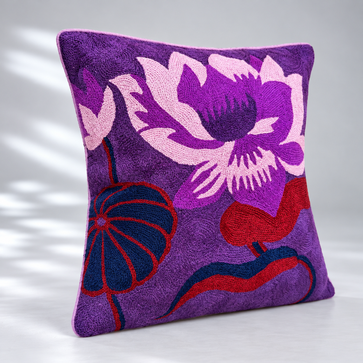 CREWEL FLORALS 16 x16 INCHES purples