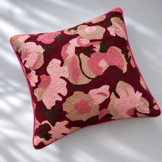 CREWEL FLORALS 16 x16 INCHES pink abstract