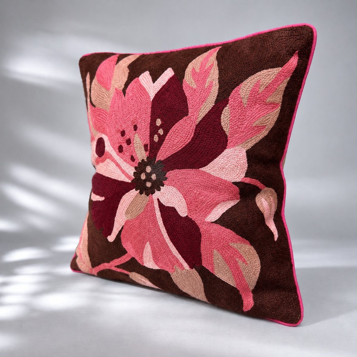 CREWEL FLORALS 16 x16 INCHES  pink wine florals