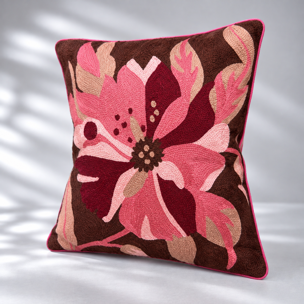 CREWEL FLORALS 16 x16 INCHES  pink wine florals