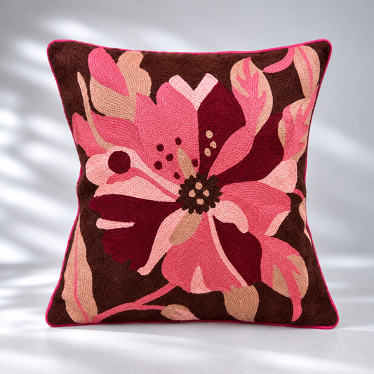 CREWEL FLORALS 16 x16 INCHES  pink wine florals