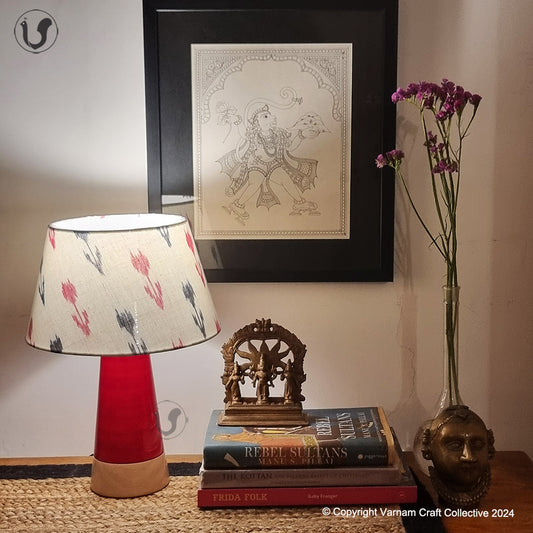 MUSHROOM LAMP (Red Grey Ikat shade - Red Slant base)