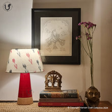 Load image into Gallery viewer, MUSHROOM LAMP (Red Grey Ikat shade - Red Slant base)

