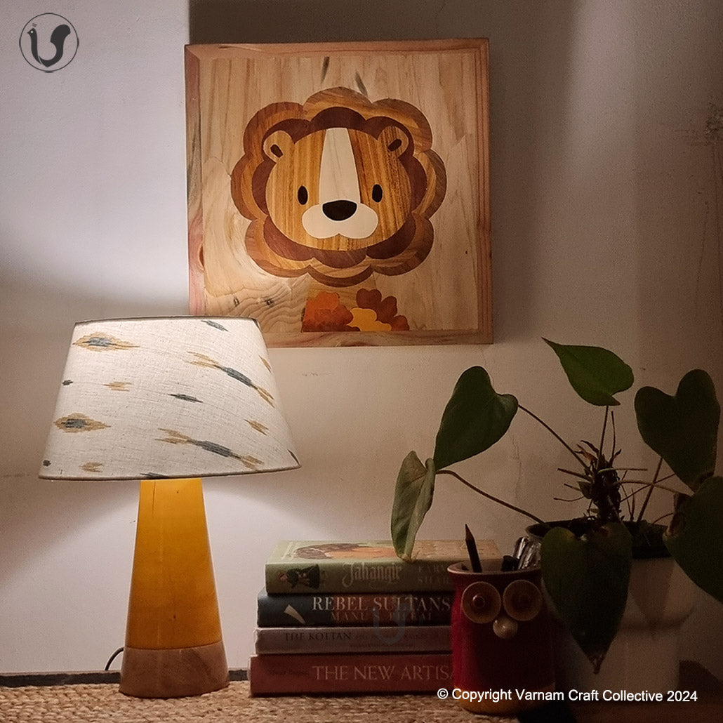 MUSHROOM LAMP (Blue Yellow Ikat shade - Yellow Slant base)