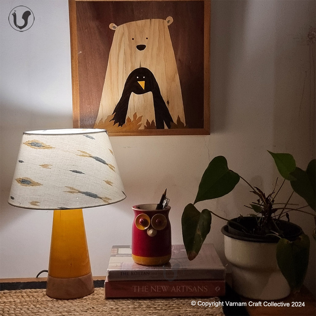 MUSHROOM LAMP (Blue Yellow Ikat shade - Yellow Slant base)