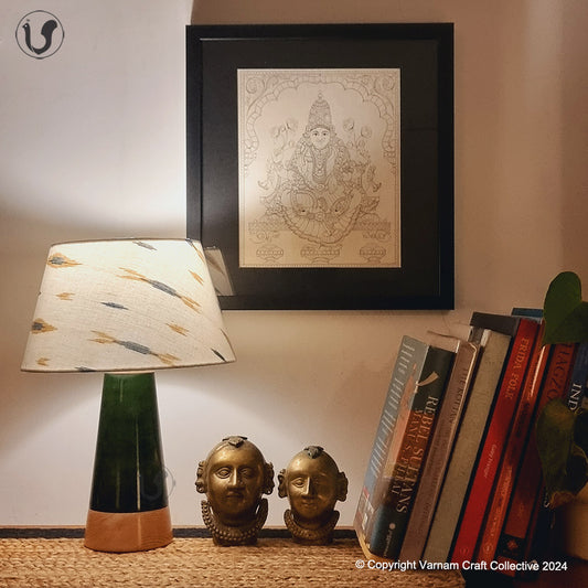 MUSHROOM LAMP (Blue yellow Ikat shade - Green Slant base)