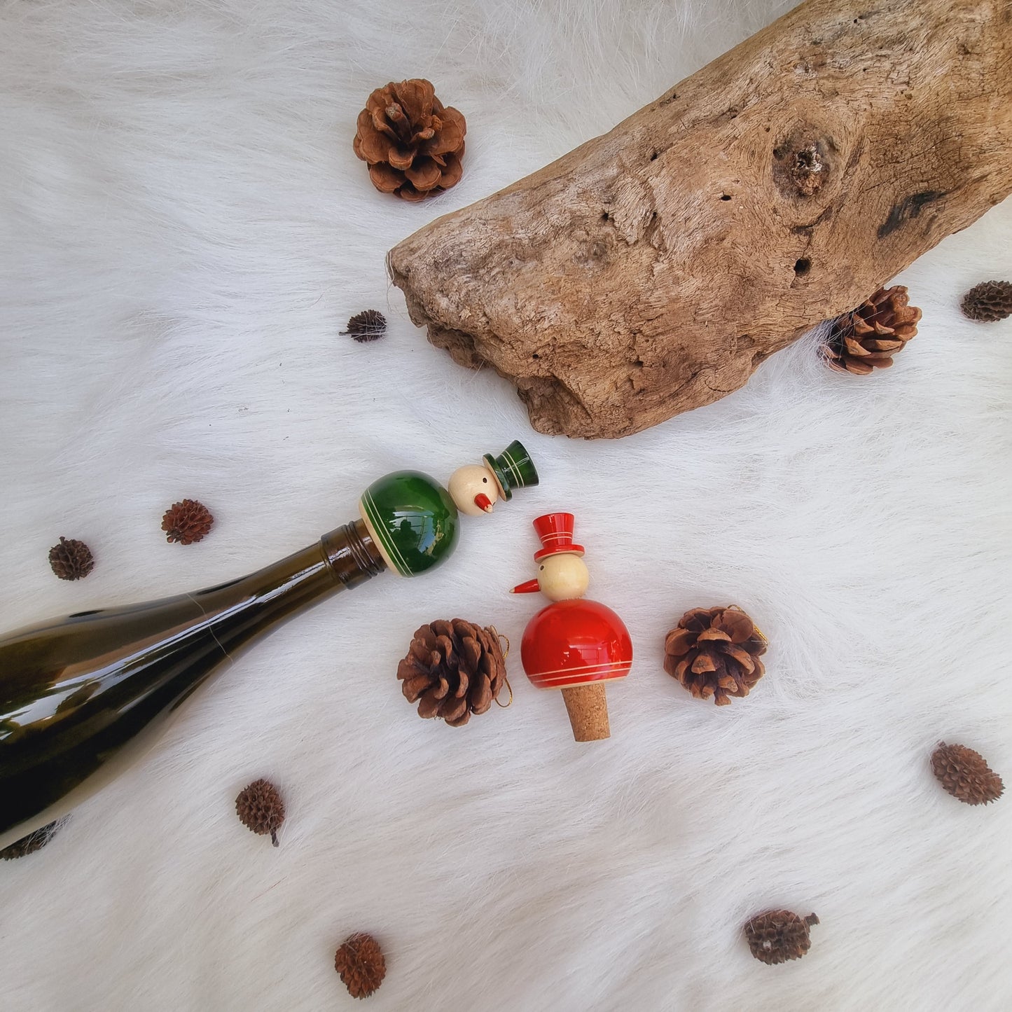 FLAKY SNOWMAN bottle stoppers (a pair)