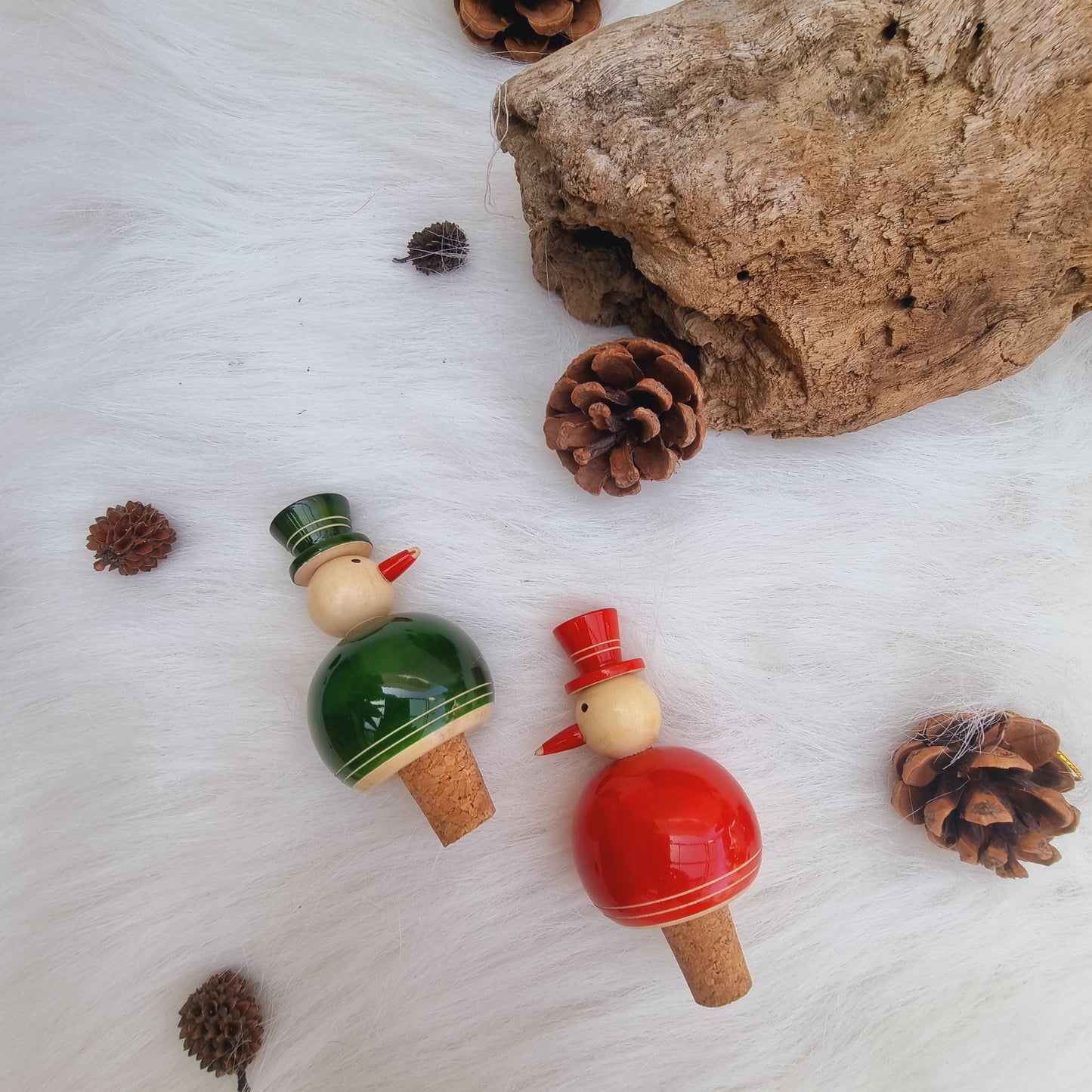FLAKY SNOWMAN bottle stoppers (a pair)