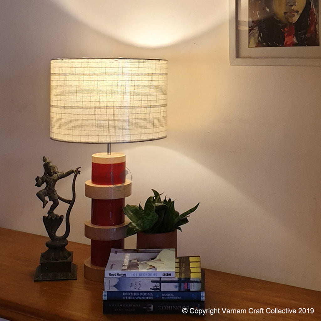 DOMUS LAMP Red  ~ 12" B&W STRIPES SHADE