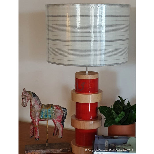 DOMUS LAMP Red  ~ 12" B&W STRIPES SHADE
