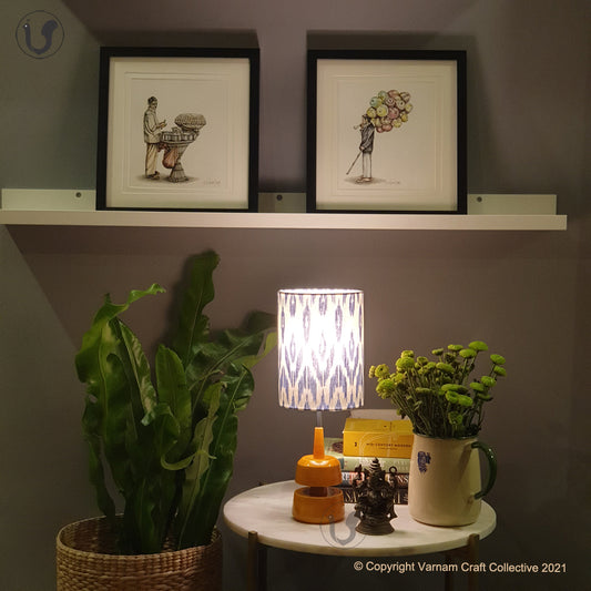 MINI TRIKONE Yellow ~ 6X8" UZBEK BLUE IKAT