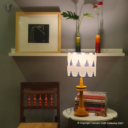 VILLAKKU BASE Mustard ~ 10" Blue Trikones Ikat