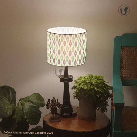 VILLAKKU Black ~ Green grey checks Ikat Drum