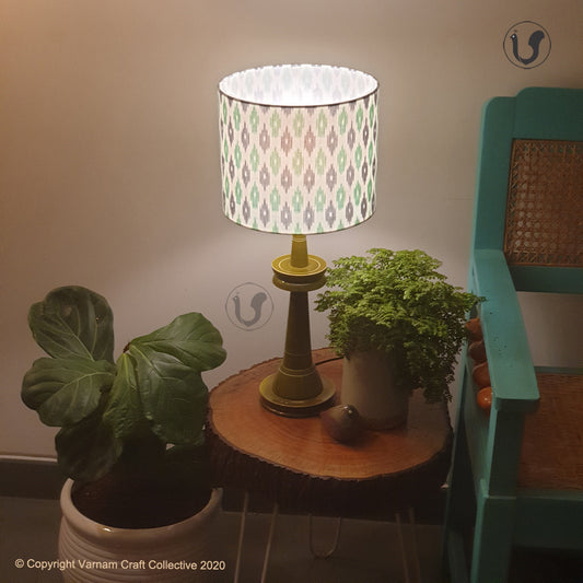 VILLAKKU Green ~ Green grey checks Ikat Drum