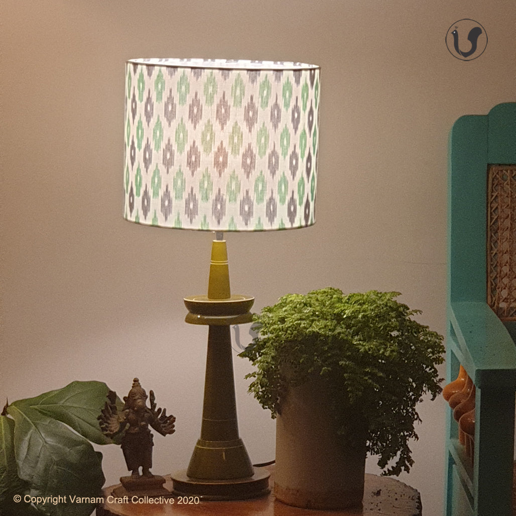 VILLAKKU Green ~ Green grey checks Ikat Drum